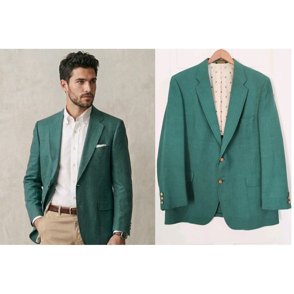 Shefford Anderson-Little Blazer Mens 44R Teal Green Vintage Sport Coat USA Made